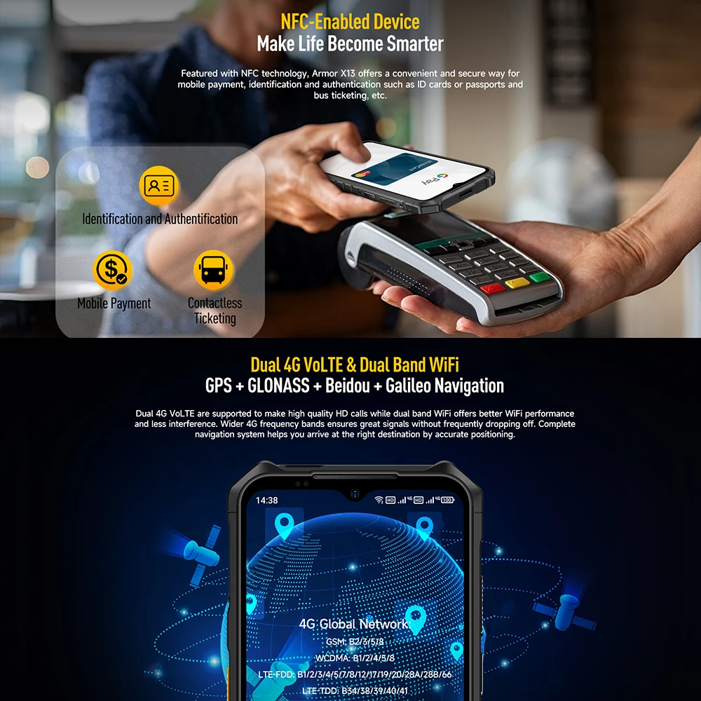 Ulefone Armor X13 ما يصل إلى 12 جيجابايت + 64 جيجا أندرويد 13، 6320 مللي أمبير 50 ميجابكسل 6.52 بوصة NFC 4G، نظام تحديد المواقع الإصدار العالمي #3