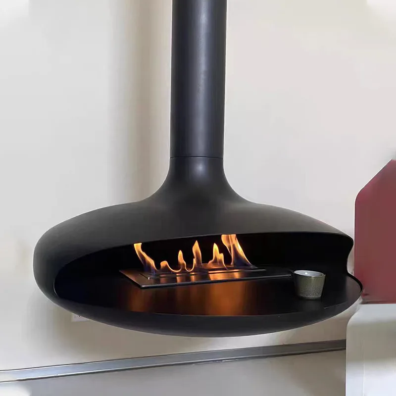 Hanging fireplace simulation fire burning wood suspended flying saucer hanging stove household villa living room decoration ato
