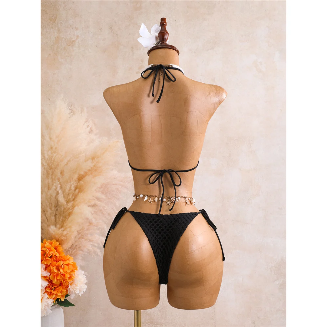 Mit Rock 3D-Blumen-Halter-Bikini Damen-Badebekleidung, dreiteiliges Bikini-Set, gepolsterter Badeanzug, Badebekleidung, Schwimmen V8346 – Detail 9