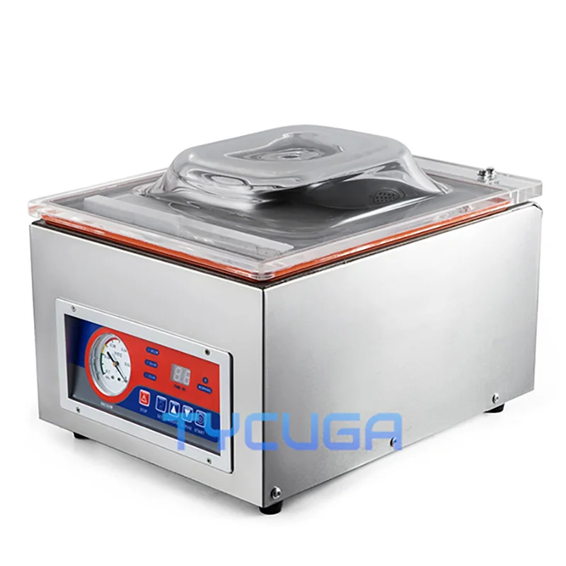 ﻿Desktop Vacuum Sealer Dry And Wet Food Preservation Single Chamber 260mm Seal Length Adjustable Time Temperature Control