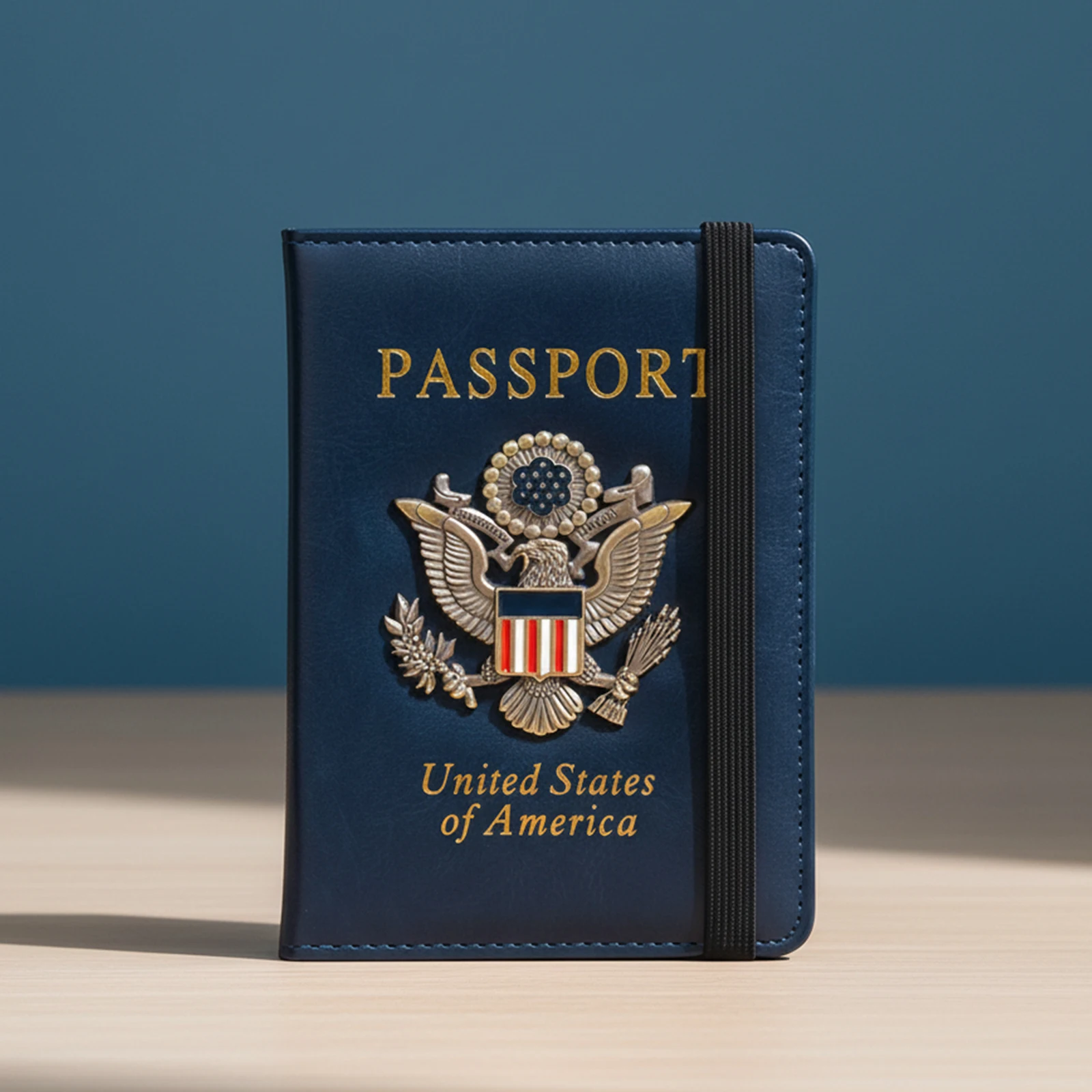 RFID Blocking Passport Travel Wallet with 3D Metal Badge Passport Cover Wallet Essential for Business Travel