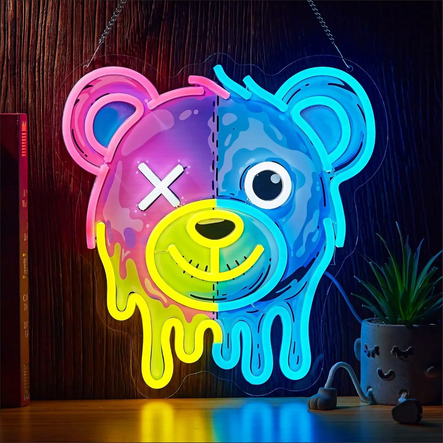 Two-Tone Bear Neon Sign USB Dimmable LED Light for Game Room Man Cave Kids Bedroom Trendy Streetwear Style Neon Wall Art Gifts