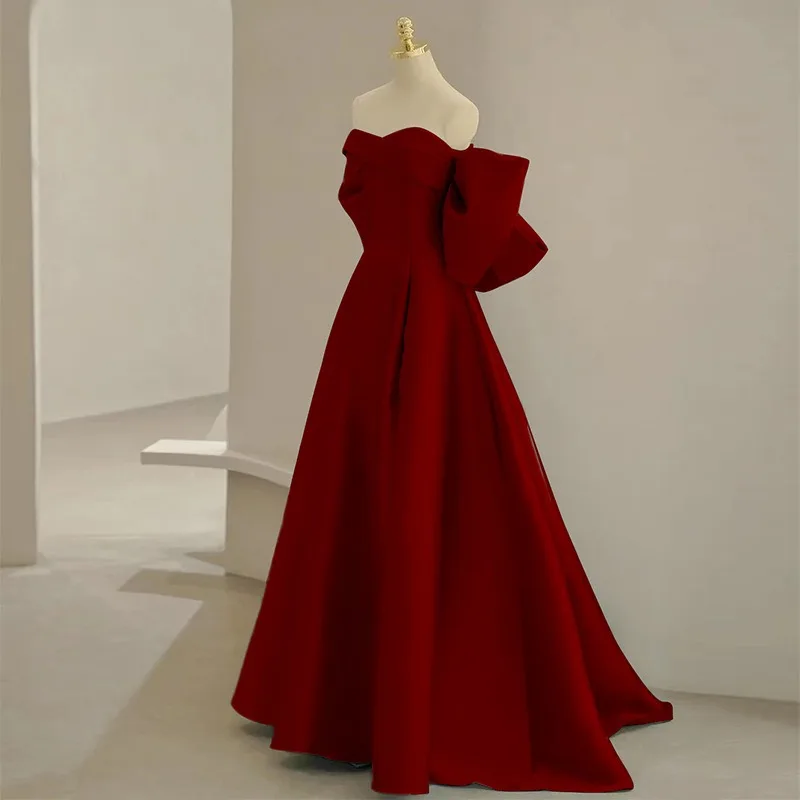 Burgundy Strapless Evening Prom Dresses for Women 2025 Summer Elegant Sexy Backless Host Cocktail Trailing Formal Party Dress