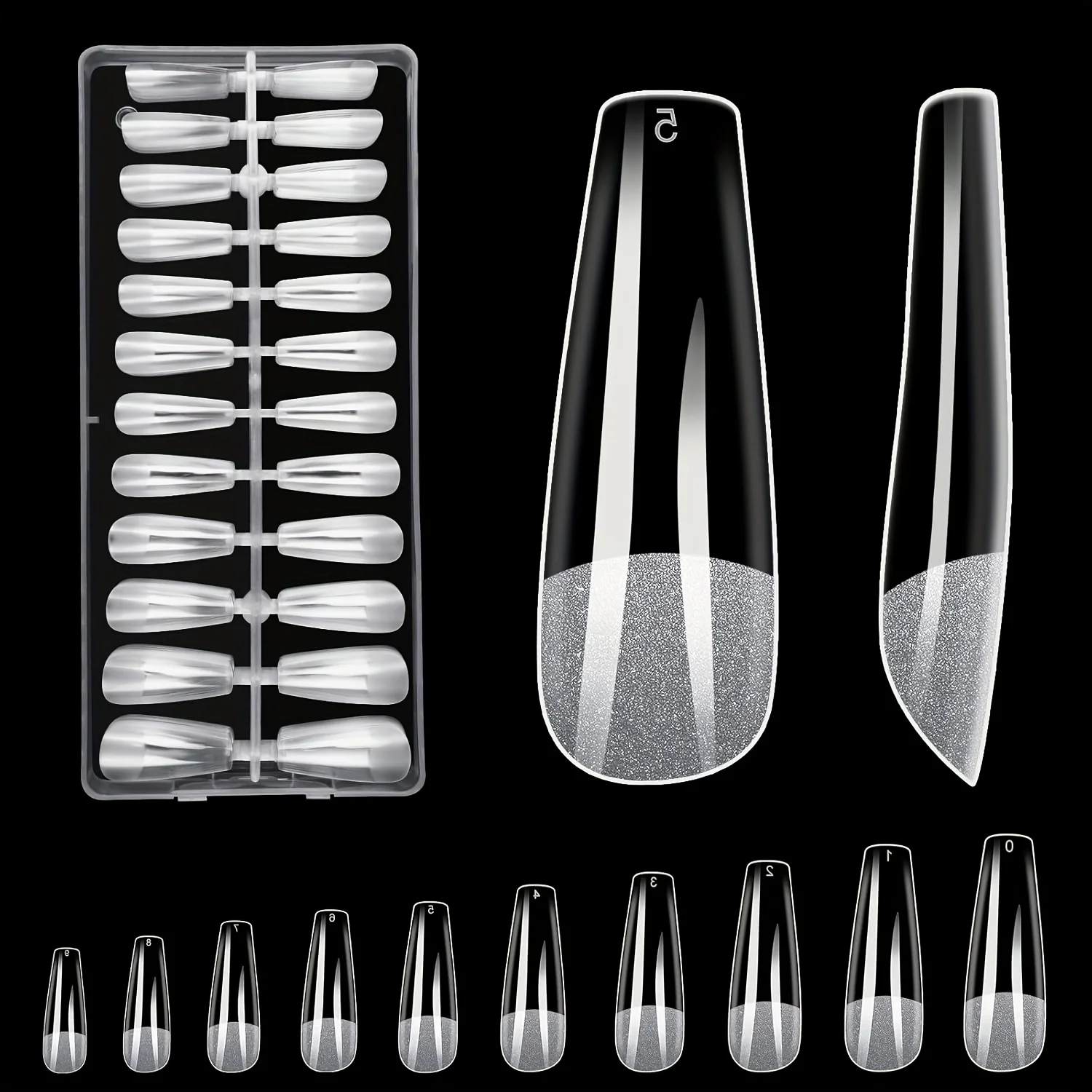 

240pcs soft gel full coverage long trapezoidal nail semi matte transparent nail extension for nail salons and DIY nails