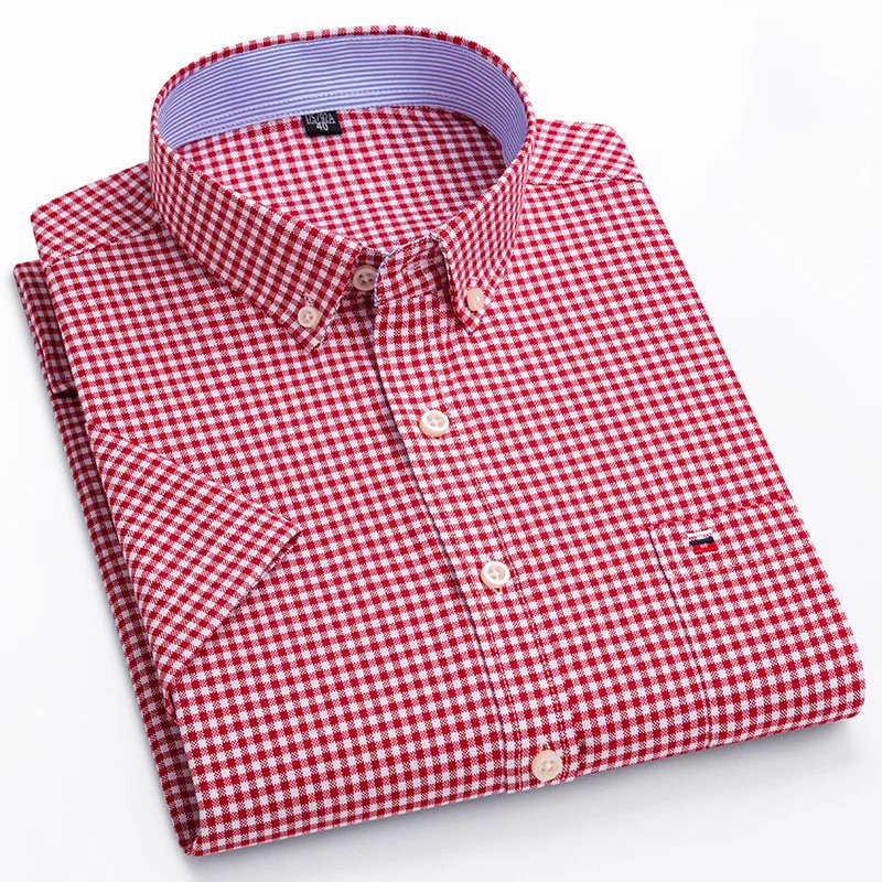 2023 Sommer neue Herren Kurzarm Vierkant Hals Plaid Streifen alle Baumwolle Oxford Textil Business Casual Single Pocket Shirt s ~ 7xl