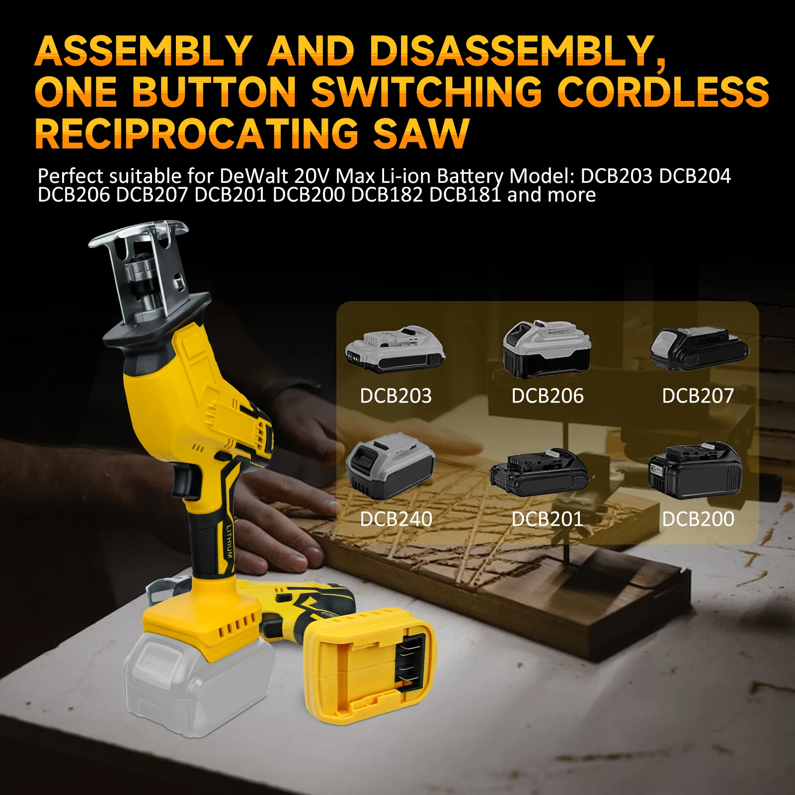 Cordless Reciprocating Saw for Dewalt 20V Battery 3000SPM Variable Speed Mini Recipro Saw Wood Metal PVC Cutting (No Battery)