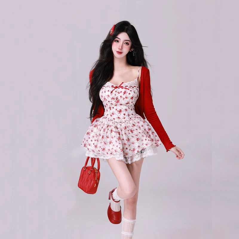 2024 Boho Dress Bow Ruched Style Short Dresse Flower Print Spaghetti Strap Mini Dress Women Backless Skater Sling Robe Holiday