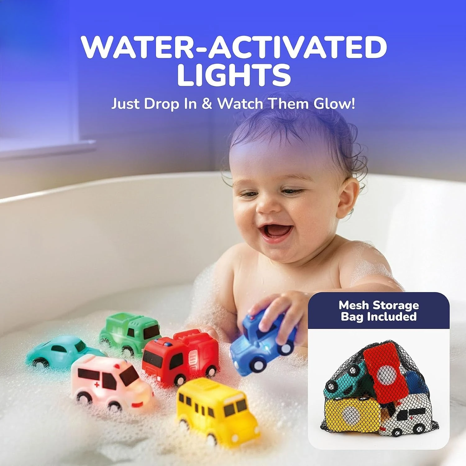 6Pcs Car Bath Toys Set, Water Play Vehicle Toys with Sealed No Hole Design, Mold Free Baby Bath Toy for Bathtub Shower Pool