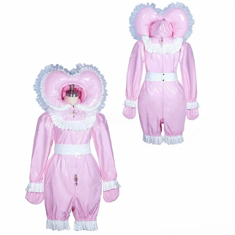 

Sexy adult baby maid sissy girl pink PVC lockable dress cosplay costume Halloween party customization