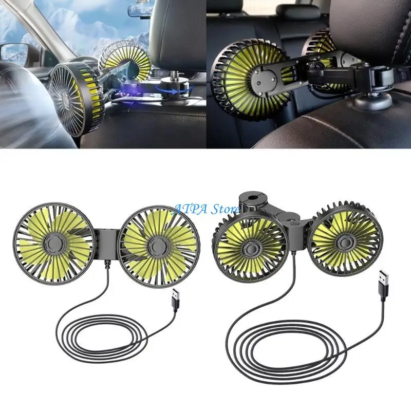 

U13C Car Headrest Air Circulation Fan 3 Speed Adjustable Double Head Cooling Fan