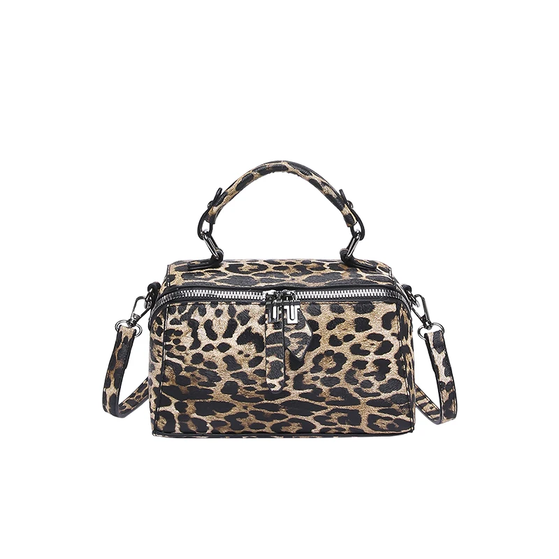 Female PU Leather Handbag Locomotive Women Commuter Crossbody Bag Trend Ladies Leopard Pattern Black Shopping Shoulder Tote Bag