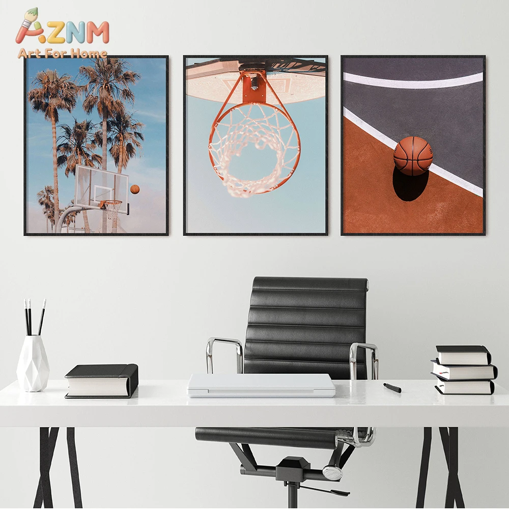 

AZNM Vintage Basketball Court Palm Tree Canvas Wall Art Sport Aesthetic Print Poster For Teen Boy Bedroom Office Home Wall Decor