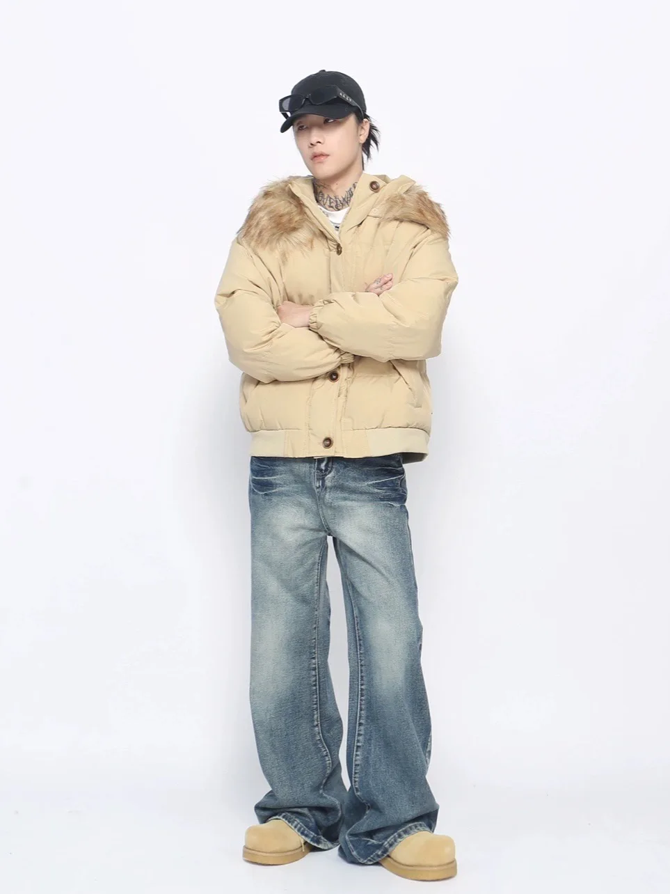 Winter Thickened American Style Trendy Retro Fur Collar Hooded Puffer Jacket Cotton Coat Warm Loose Casual Couple Jacket Unisex