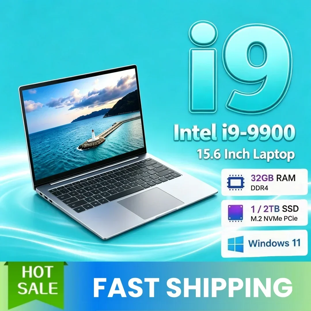 15.6 Inch High-Performance Ultra Slim Laptop Intel i9-9900 16/32GB RAM 1TB/2TB Big SSD Portable Windows11 Office Study