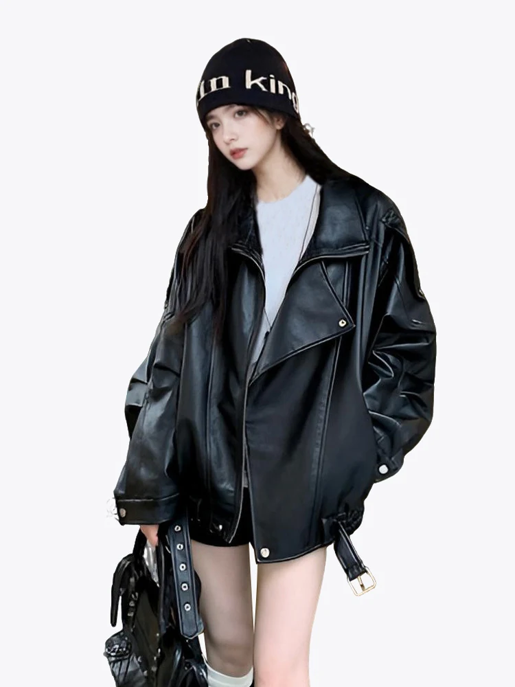Allentato Bla Biker Jaet Cappotto da moto Faion Sle da donna Or Sve Chiusura con cerniera Capispalla casual da donna antivento