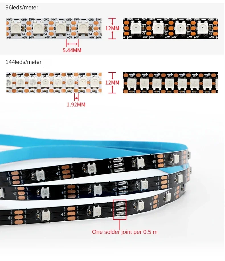 WS2812B Smart Led Strip Light 30/60/74/96/144leds/m Black/White PCB IP30/IP65/IP67 5050RGB Individually Addressable 1M/5M DC5V