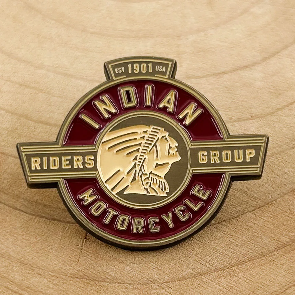 Indian-Motorcycle-Est.1901 Riders Group Logo Badge Vintage Metal Esmalte Pin Club Fans Lover Coletar Lembranças