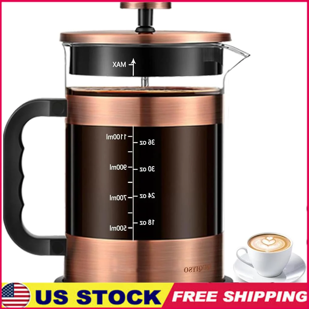 

Кофеварка French Press, 51 унций, нержавеющая сталь, прочная, легко чистящаяся, термостойкая кофеварка, домашний чай, горячий шоколад, холодное заваривание