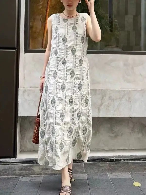

Summer Loose Linen Vest Dr Svel High Waist A-Line Long Skirt Casual Comfortable Women's Faion plus Size Gown