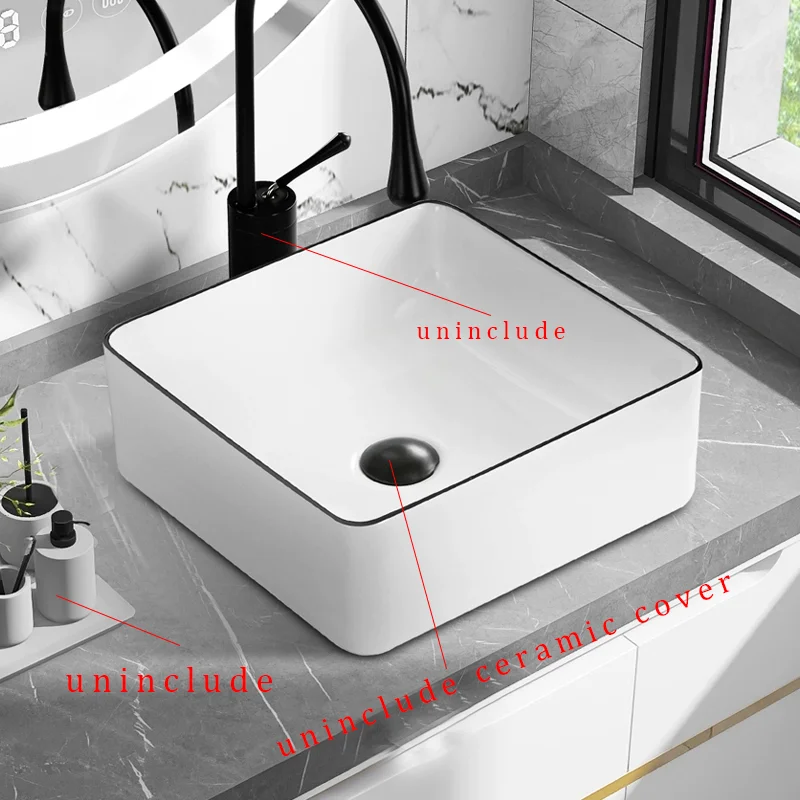 

Elegant Ceramic Vessel Sink, Square Design Ceramic Wash Basin - Ideal for Modern Bathroom Fixtures, Suitable for Dressing Rooms, Vanities, and Bathrooms