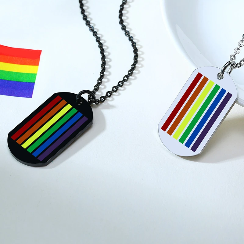 Rainbow LGBT Gay Pride Dog Tag Military Necklace Pendant for Men Woman Stainless Steel Chain Jewelry BFF Gift