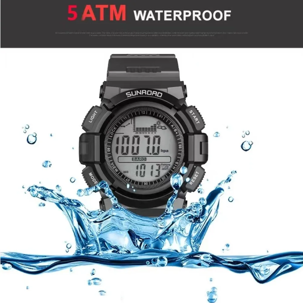 SUNROAD Watches for Men Outdoor Fishing Watch Fishing Point Records 3ATM Waterproof Barometer Altimeter Mens Watch Reloj Hombre