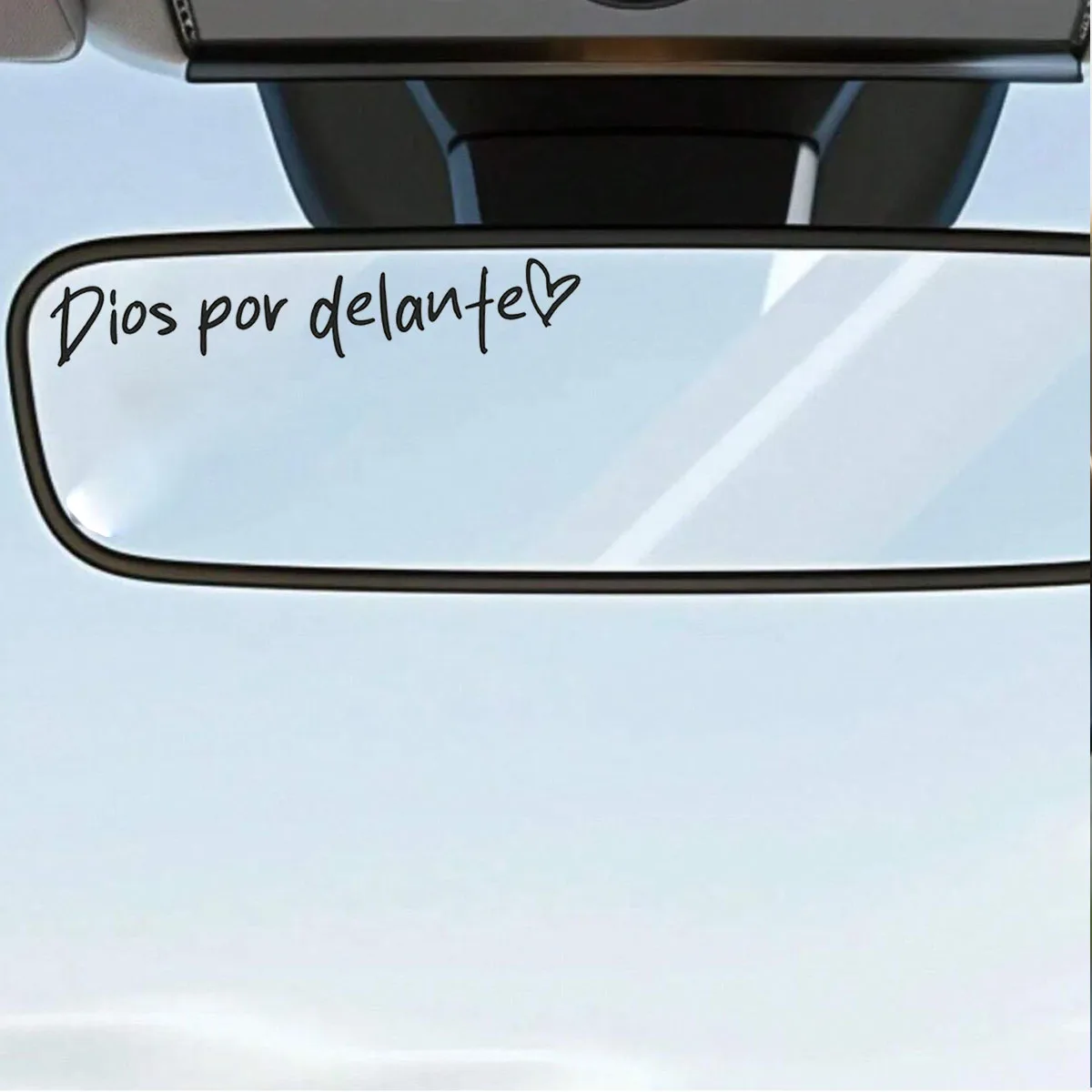 God on the interior mirror, decorated with makeup mirror stickers, elegant lettering with love symbols