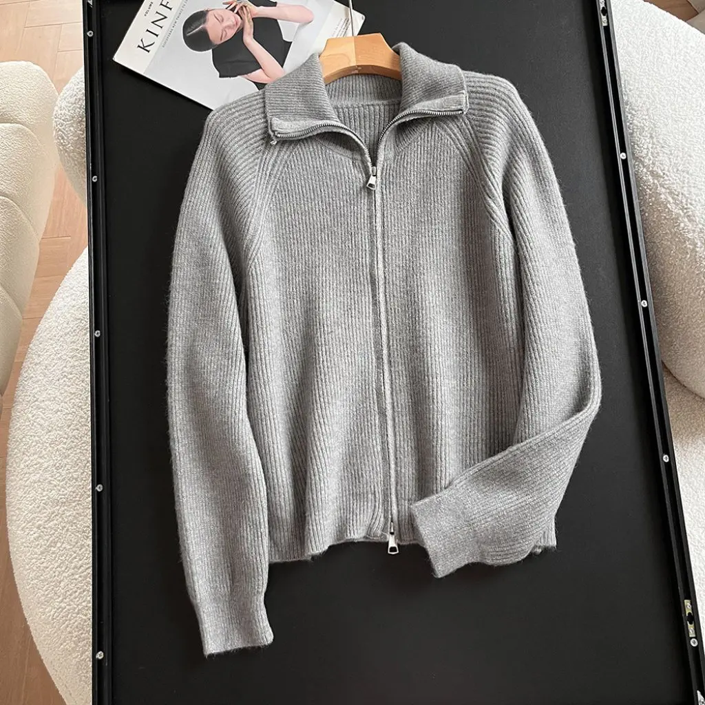 00SY-8119 frauen Koreanische Zipper Pullover Einfarbig Revers Casual Herbst Winter Pendler Mode Großhandel Neue Ankunft