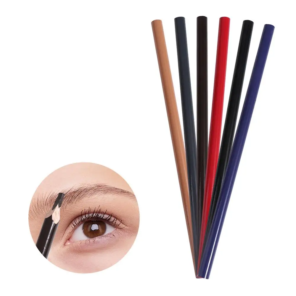 6 kleuren Houten Wenkbrauwpotlood Zwart Bruin Rood Blauw Eye Brow Tint Lip Liner Waterdichte Microblading Marker Pen voor Beginners