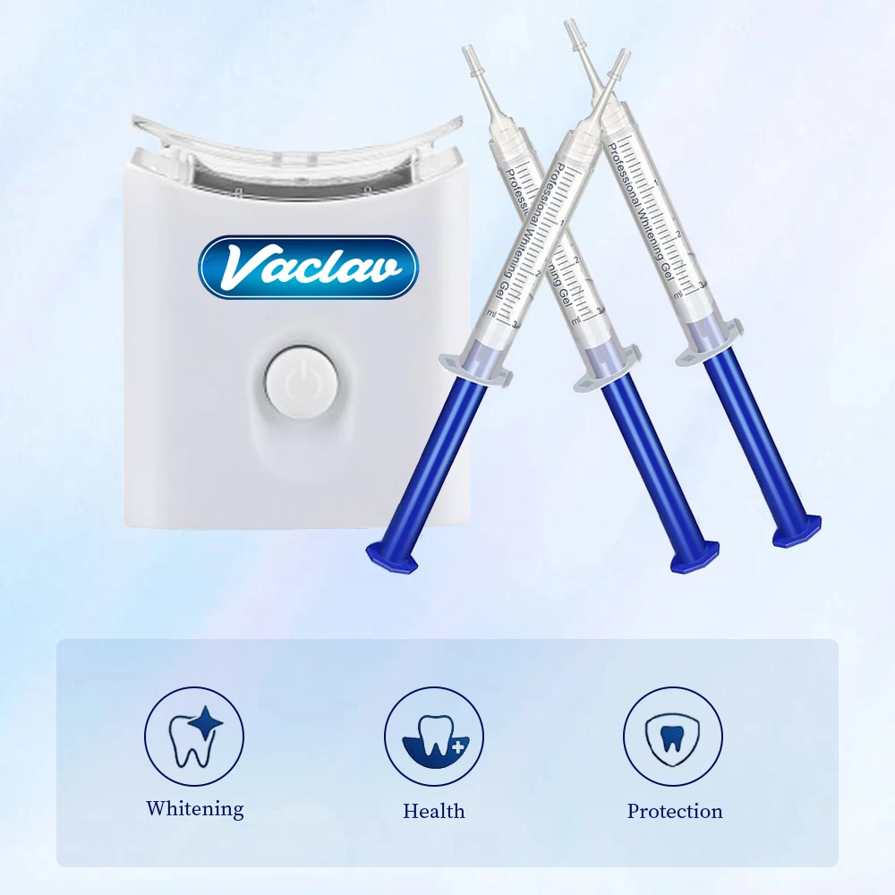 Mint Teeth Whitening Gel Syringe Home Teeth Whitening Kit LED Teeth Whitening Bleaching Light Lamp Hydrogen Peroxide Baking Soda