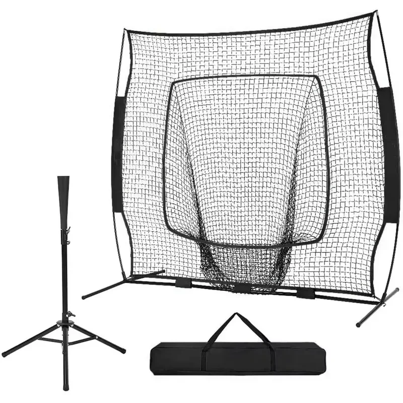 7X7-foot baseball softball practice net with batting zone target tee bag for batting, batting and pitching