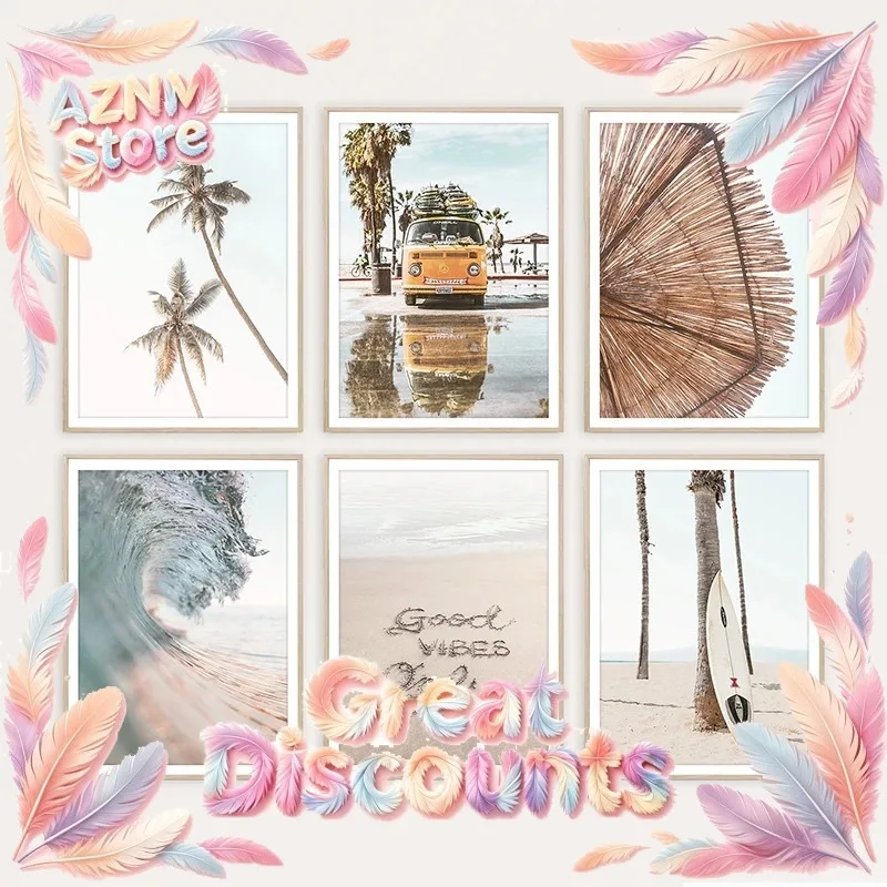 2026 Beach Boho and Coastal Art Neutral Surf Poster Prints Canvas Painting Wall Art Pictures Nordic Modern Ocean Living Home D