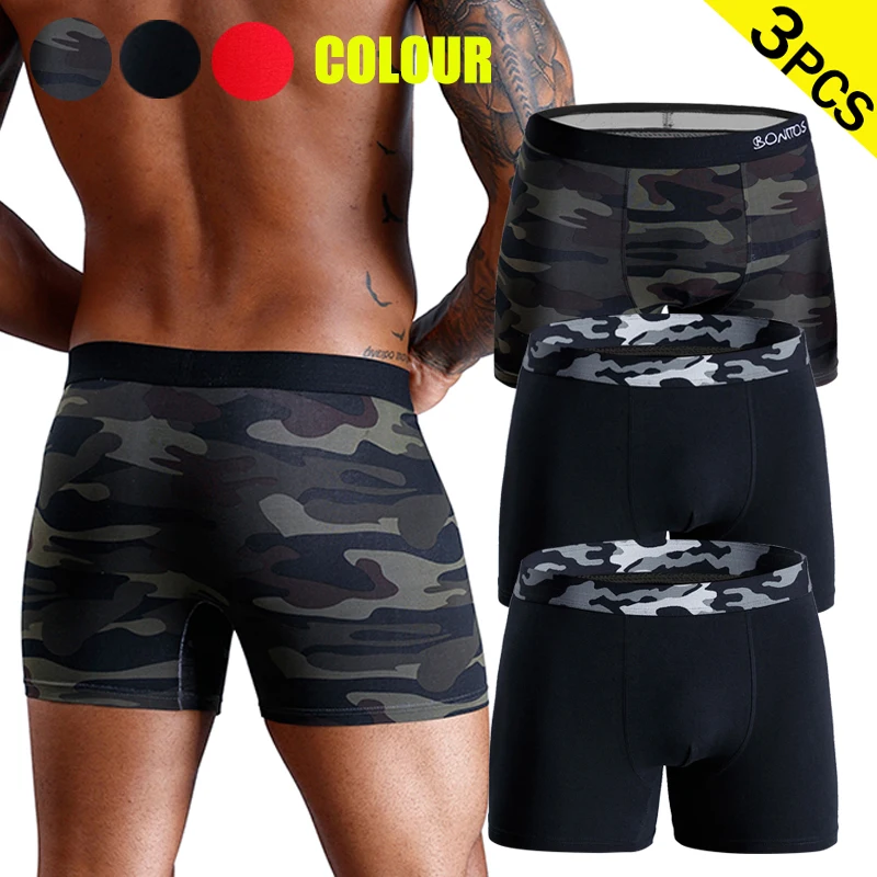 3pcs Camouflage Men's Underpants Sexy Underwear Man Boxers Brands Boxer Briefs Letter Elastic Band Cotton Mens Panties Shorts