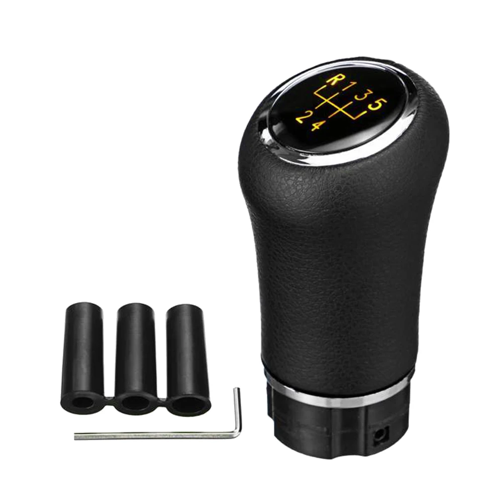 Universal 5Speed Manual Gear Shift Knob with LED Backlight Gear PU Leather Shifter Lever for Toyota/Benz/Audi/BMW Yellow