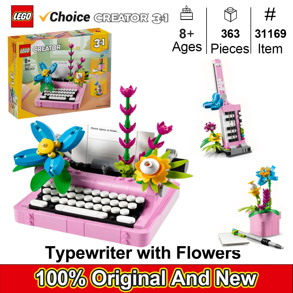

LEGO 31169 Creator 3 in 1 Typewriter with Flowers -Building Toy with 3 Building Options,Typewriter,Flowerpot with Pen&Notebook