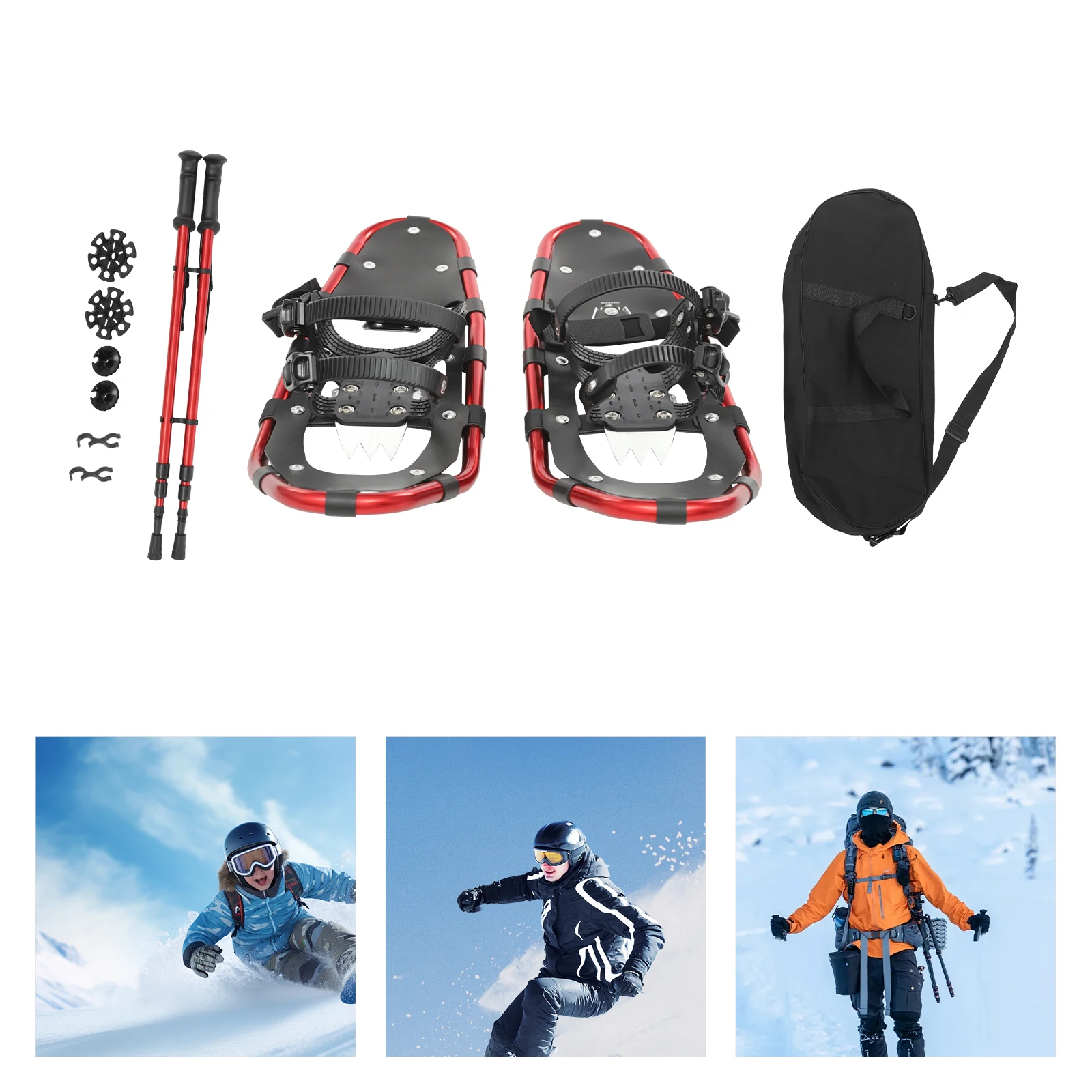 

Skiing Snowshoes, 25 Inch, 110-220lbs Load Capacity, Trekking Poles, Carrying Bag, for Men Women Youth, Red+ Black
