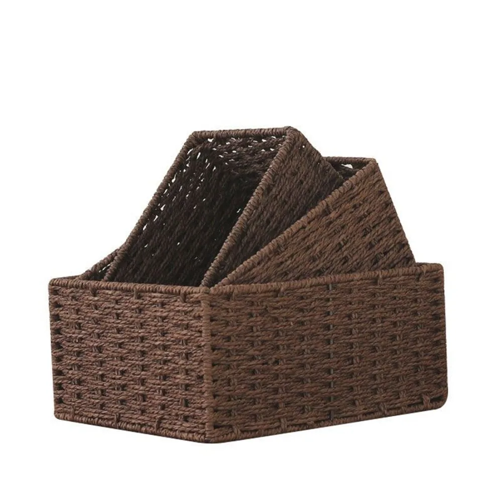 

Handmade Woven Storage Basket Large Capacity Household Cosmetics Storage Box Rectangular Coffee Table Storage Basket Bathroom