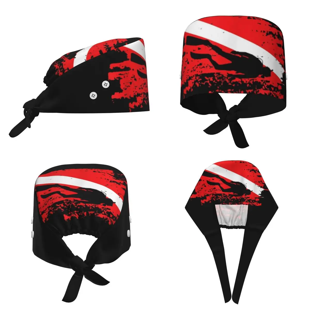 Scuba Diving Diver Down Flag Marine Diver Dive Scrub Hat Doctor Working Surgical Cap Adjustable Nursing Caps for Dentist