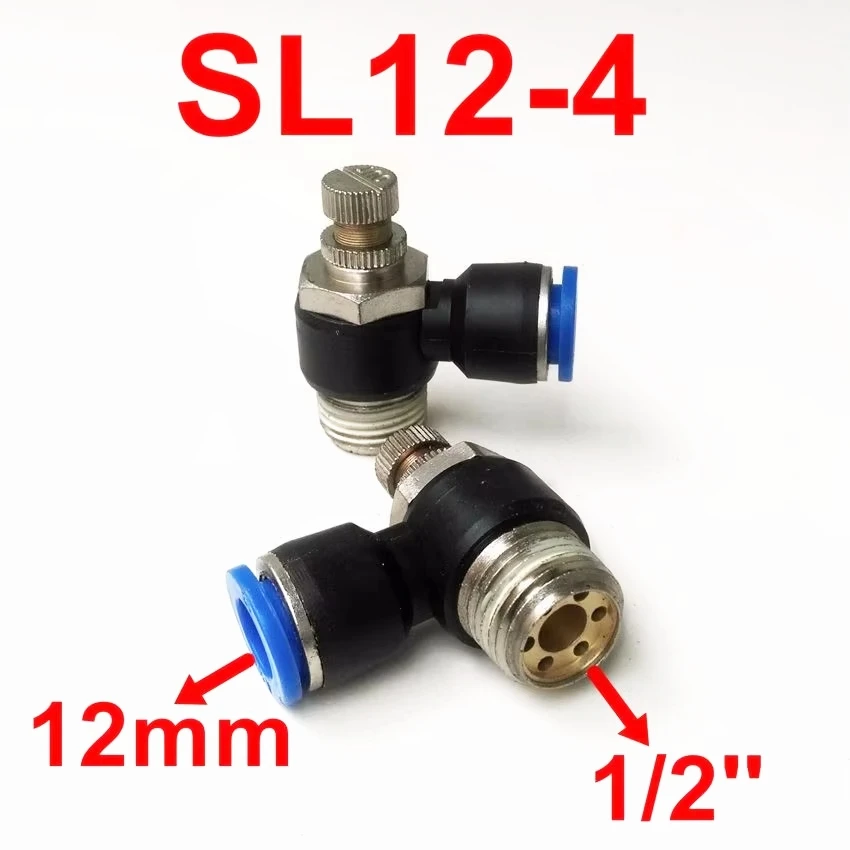 1PCS Pneumatic Air Fitting Throttle valve SL12-4 Air Speed Control 12mm Tube 1/2''