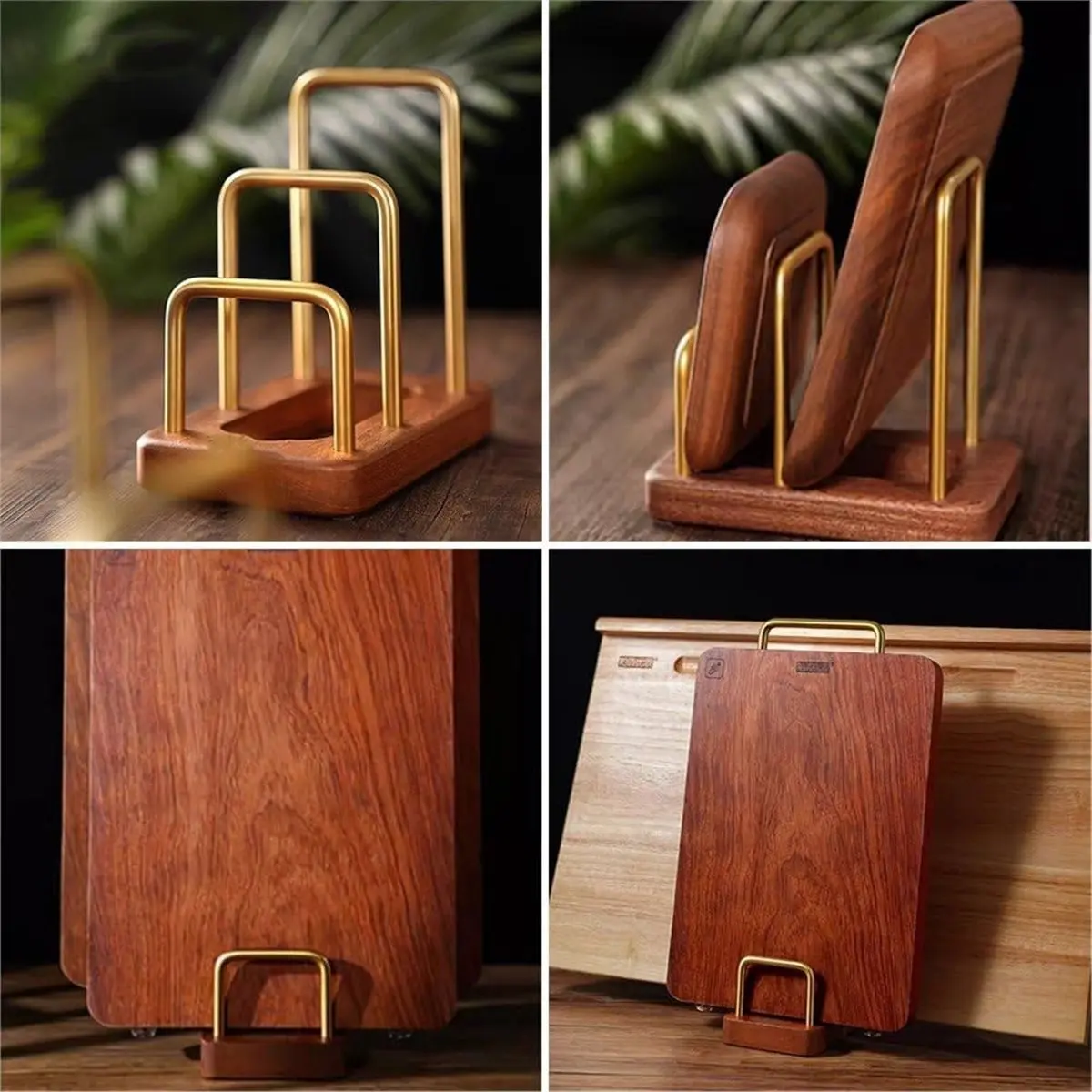 New Arrival Cutting Board Organizer - Stainless Steel and Wood Base Rack for Kitchen Countertops, Holds Plates, Trays, and Pans