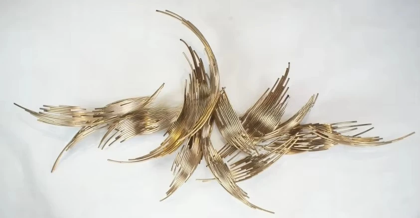 Modern matte gold stainless steel wall art sculpture, 1900mm long