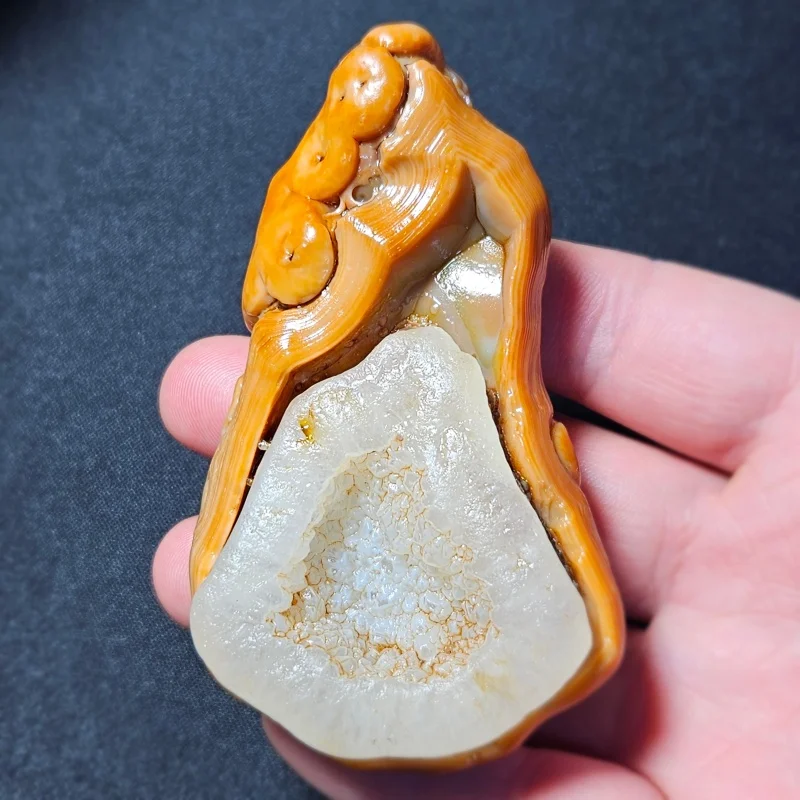Natural White Crystal Geode with Yellow Agate Core Raw Rough Mineral SpecimenEnergy Healing Crystal for Reiki  Feng Shui