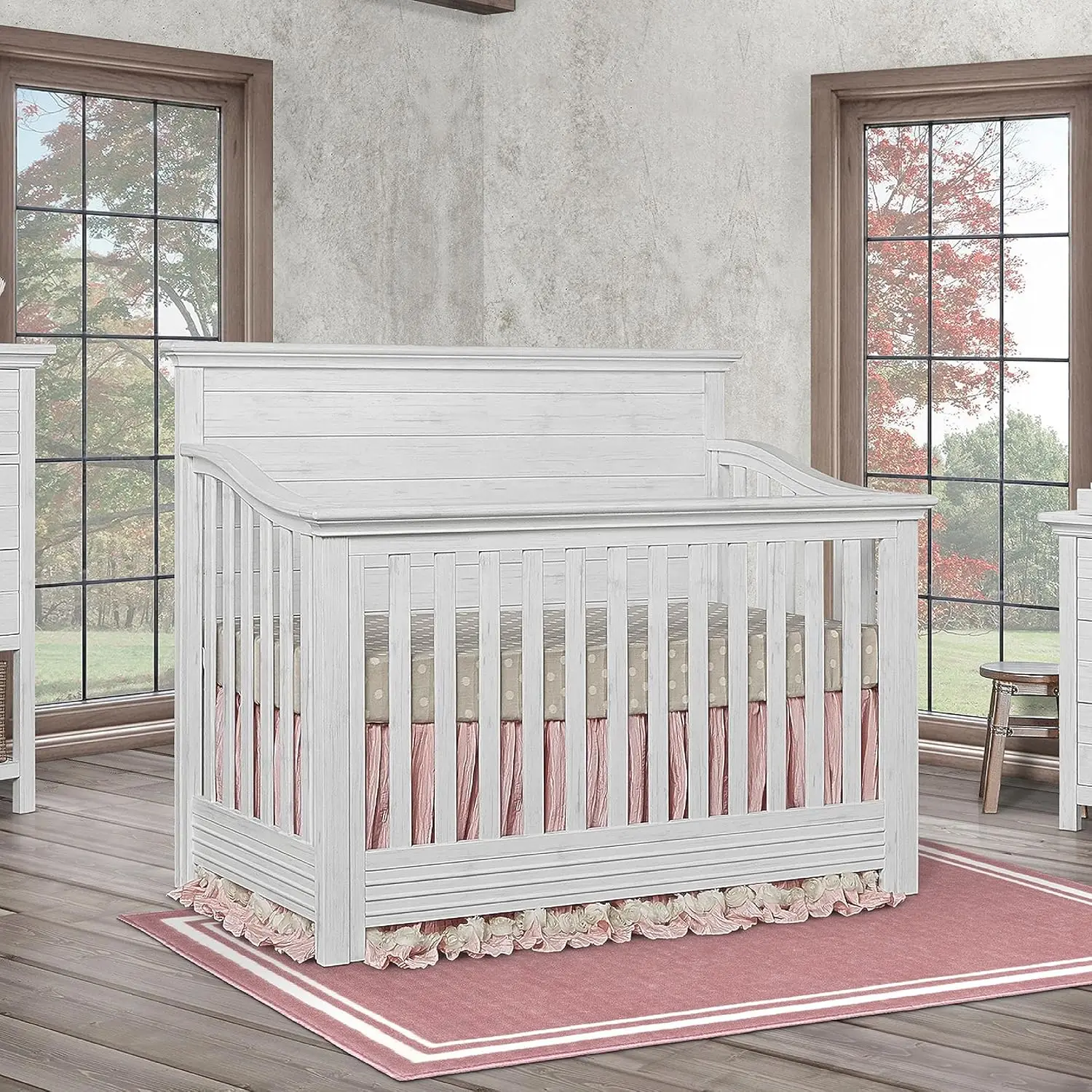 Waverly 5-in-1 Full Panel Convertible Crib in Weathered White, Greenguard Gold Certified 58.75x31.25x46.5 Inch (Pack of 1)