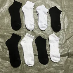 5 pairs of black and white mid length socks, outdoor sports socks, letter shock-absorbing soles, running and hiking