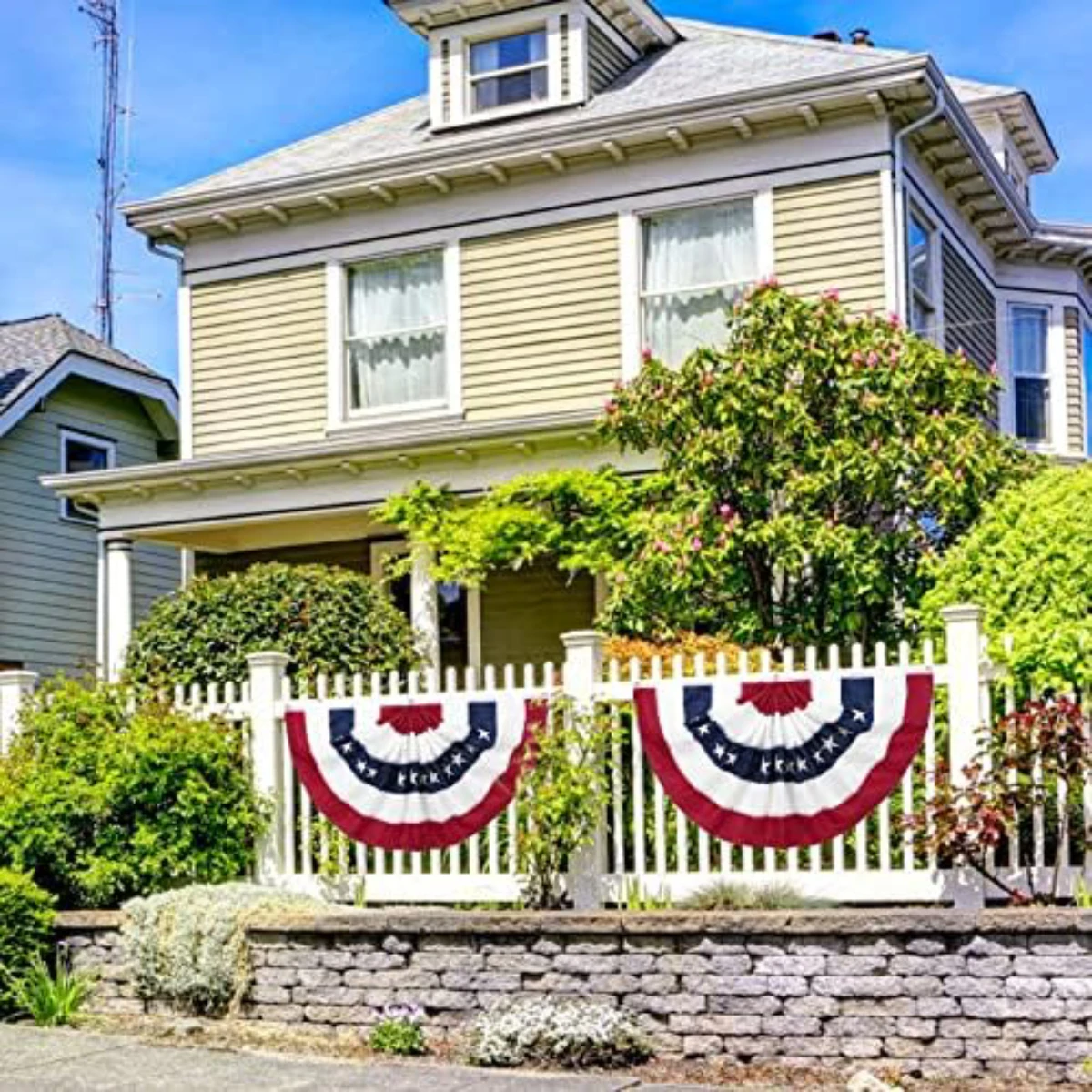 2 Pack American Fan Bunting for Outside 2 x 4 FT American Pleated Fan Flag,American Flag Bunting Patriotic Decorations Bunting Flags for Outdoor Yard Party,Presidents Day Decorations Flags - view 2