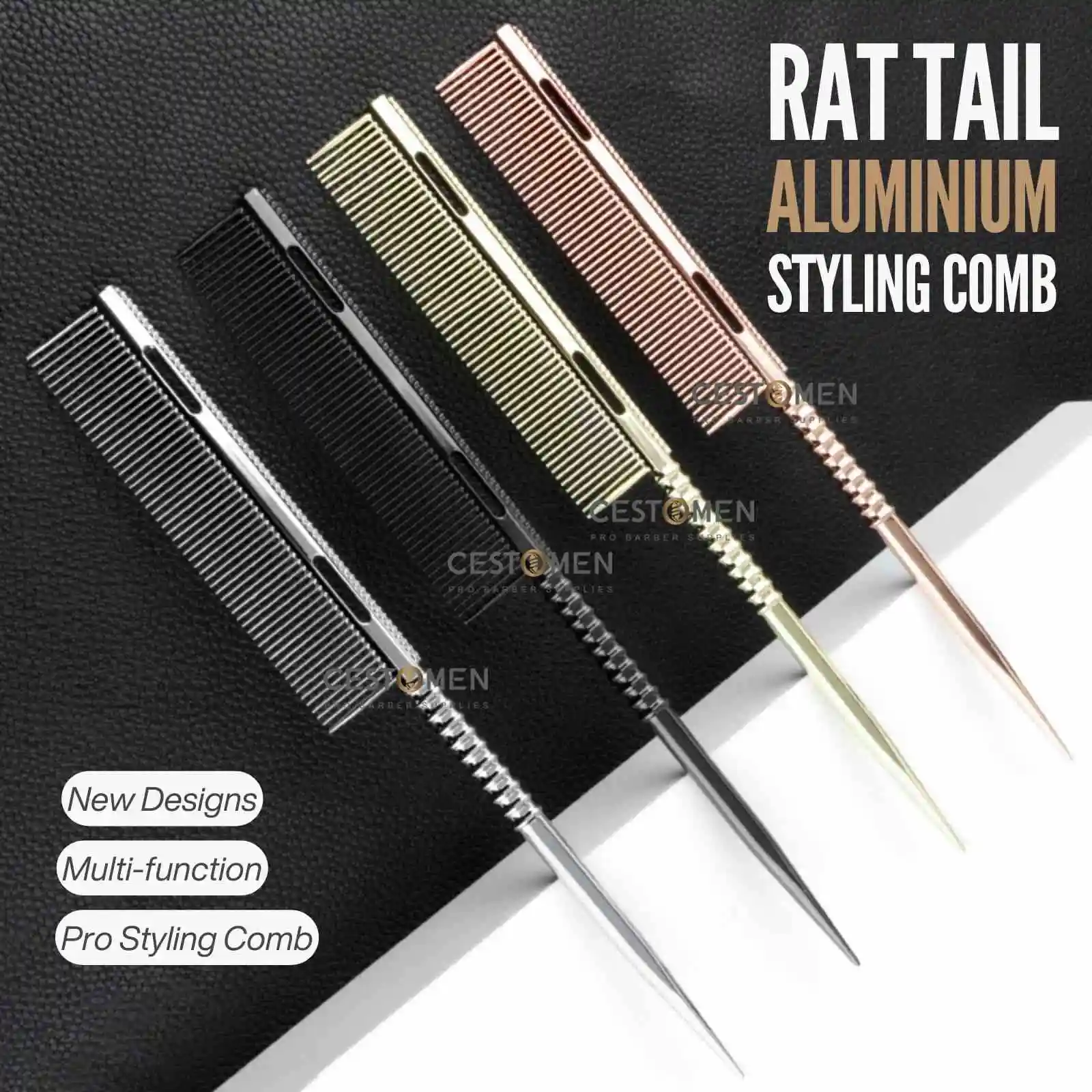 

High Quality Aluminium Hair Styling Comb Rat Tail Multi Hollow Design Salon Heat Resistant Combs Women Men Barber Accessories