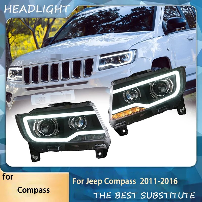 Car Styling Headlights for Jeep Compass 2011-2016 Grand Cherokee LED DRL Head Lamp Led Projector Lens Auto Accessories