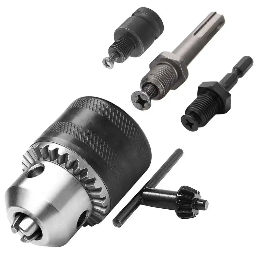 1.5-13mm Key Type Metal Drill Chuck,with Adapter,5pcs/set,1/2-20UNF Thread,Hex,SDS-Plus,Socket Square Adapter,Impact Drill Chuck