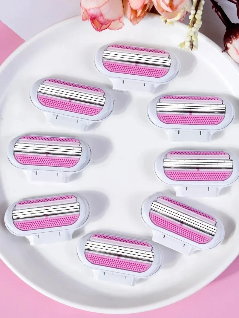 1 مقبض + 4/8 شفرة ماكينة حلاقة آمنة للنساء 3-Layer شفرات بديلة للوجه/الساق/الإبط/متوافقة مع مجموعة شفرات ماكينة حلاقة فينوس