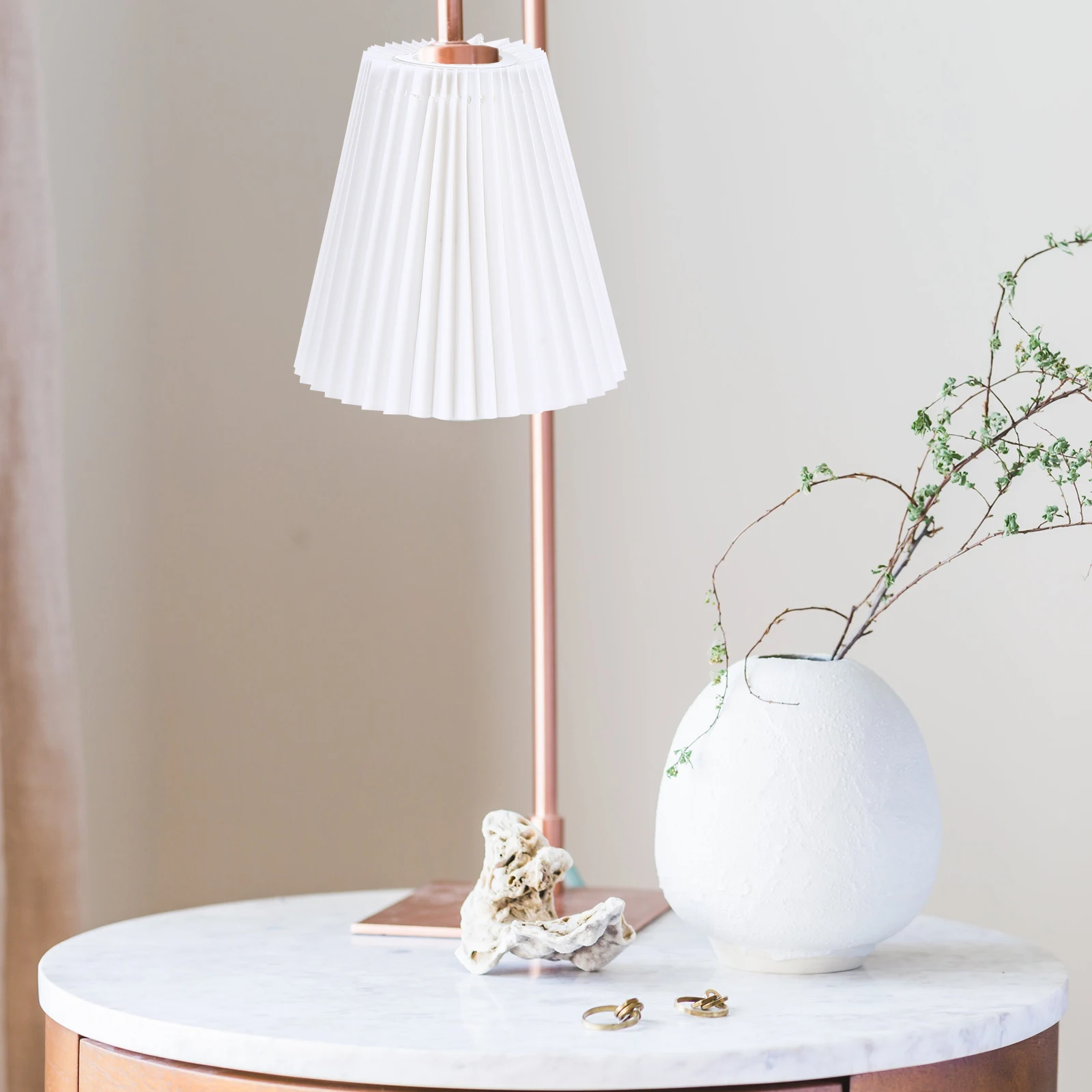 

Cloth Lampshade Table Lamp Shell Cover Pleated Shade Dust Protector White Decorative Bedroom Living Room Warm